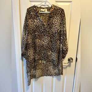 Chico's Leopard-Print Sheer Tunic Layered Blouse in Brown and Black